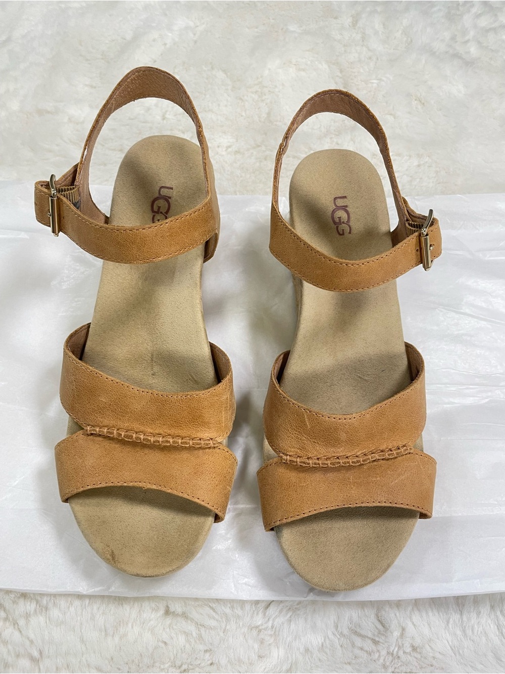 UGG Tan Leather Strappy Slingback Sandals